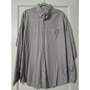 Peter Millar Shirt Mens long sleeve Orange And Blue Plaid Size Large